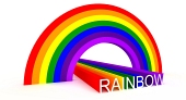Diagonal visning af symbolske regnbuens farver og stavning