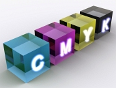 Konzept der Würfel in CMYK Farbschema gezeigt