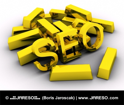 Barras de oro y Search Engine Optimization (SEO) letras