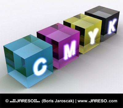 Concetto di cubi indicato nella combinazione di colori CMYK