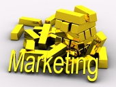 Lingotti d'oro e il testo d'oro MARKETING