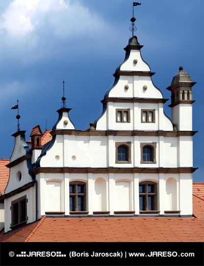 Декориран средновековен покрив на приказна къща