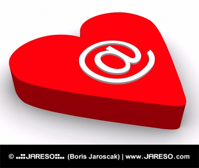 E-mail symbol og rødt hjerte isoleret på hvid baggrund