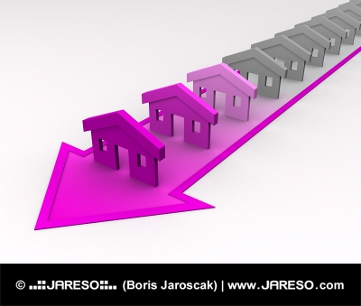 Huse farvet til pink på diagonal pil