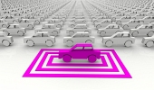 Symbolische rosa Auto mit Quadraten markiert