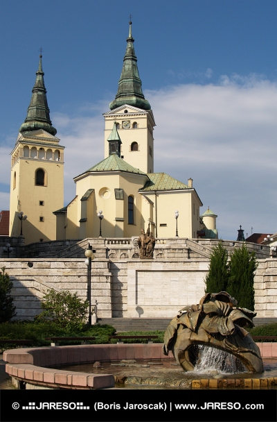Kirche und Brunnen in Zilina, Slowakei