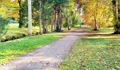 Herbstansicht des farbenfrohen Parks in Turcianska Stiavnicka, Slowakei