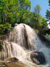 Mächtiger Wasserfall im grünen Wald
