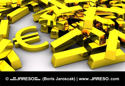 Lingotes de oro y símbolo del euro