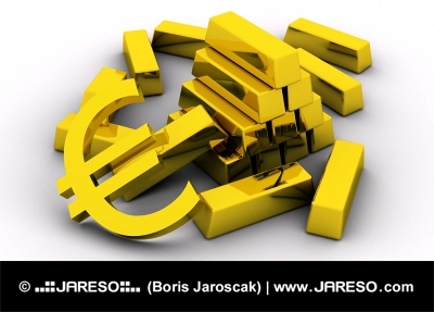 Lingotti d'oro e simbolo EURO dorato