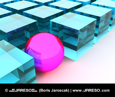 Concept van verschil weergegeven door één bol tussen een heleboel kubussen