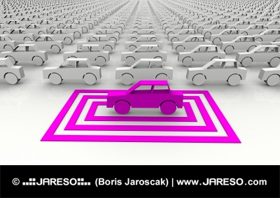 Символический розовый автомобиль, выделенный квадратами