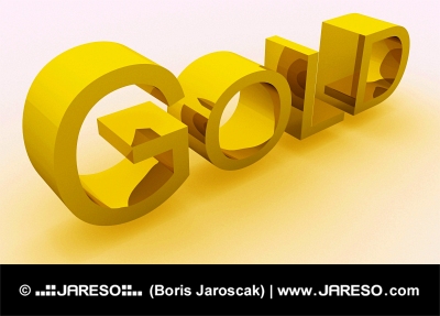 GOLD text med gyllene skugga isolerad på vit bakgrund