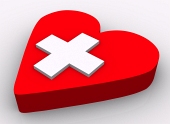 Concept of heart and cross on white background