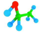 Isolated 3d model of ethanol (alcohol) C2H6O molecule