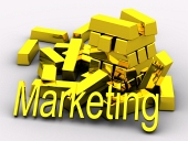 Gold bars and golden MARKETING text