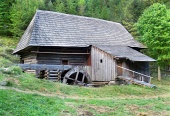 Preserved wooden water-powered mill in Oblazy