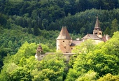 Lower part of Orava Castle hidden in forest